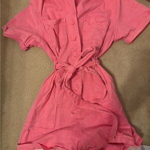 Pink Button-Up Tie-Waist Romper